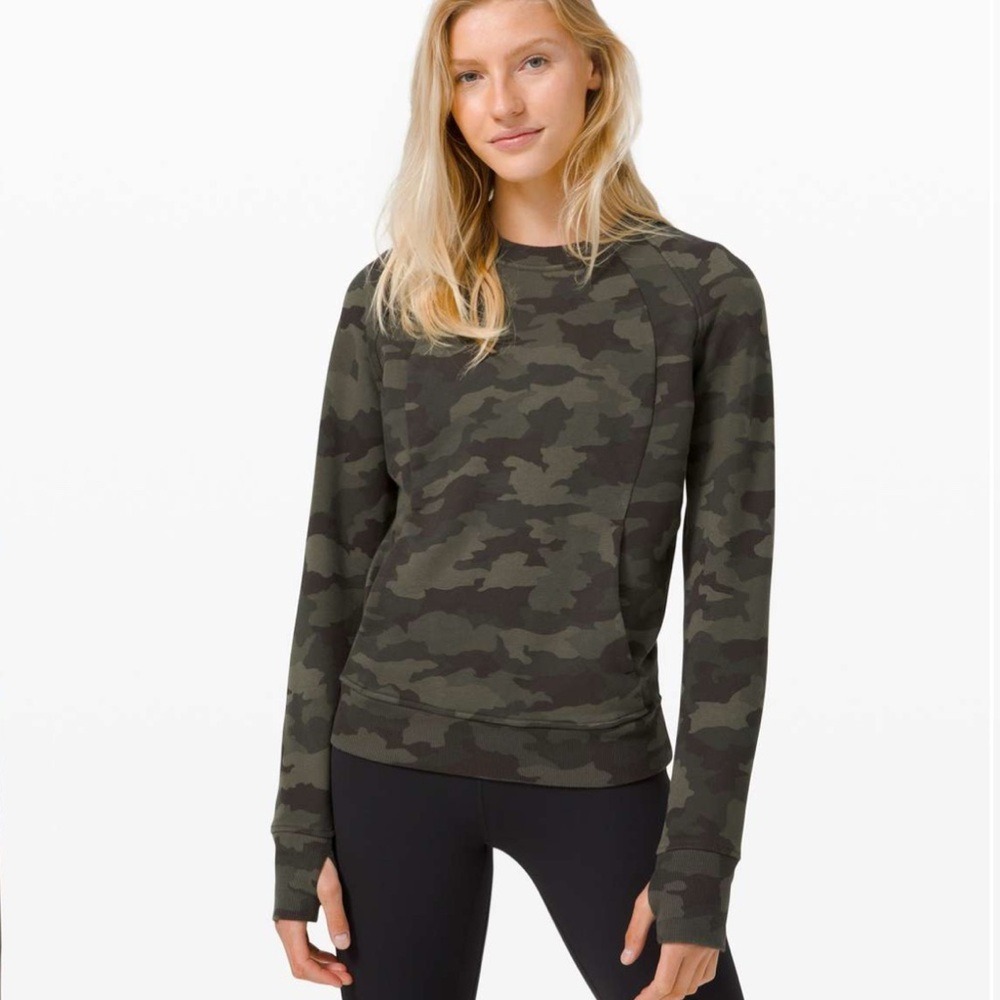 Lululemon Scuba Crew Sweatshirt Women's 6 Dark Olive Green Camo‎ Pullover